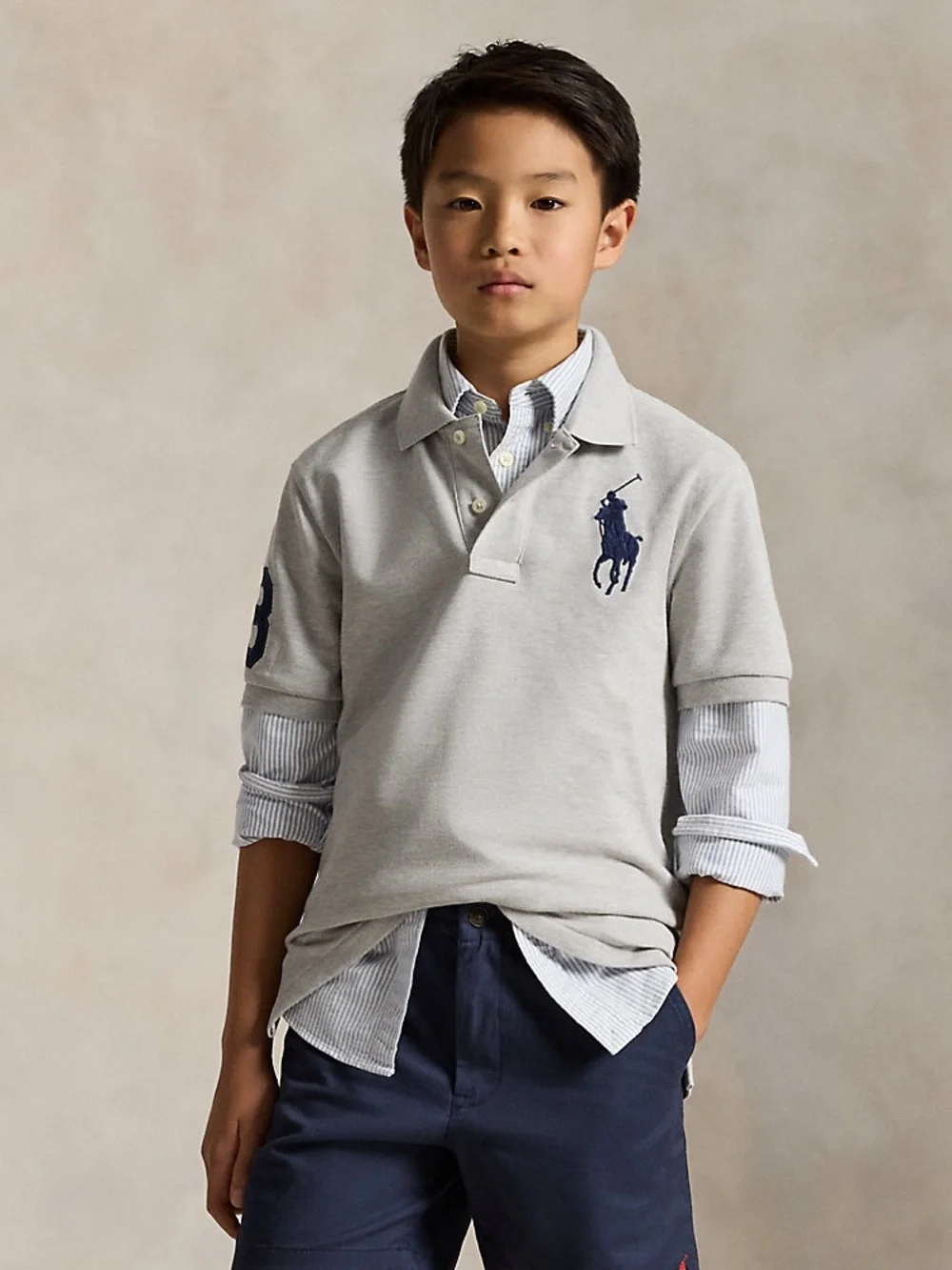 Polo Ralph Lauren kids Big Pony Cotton Mesh shirt gray preppy Classic luxury L